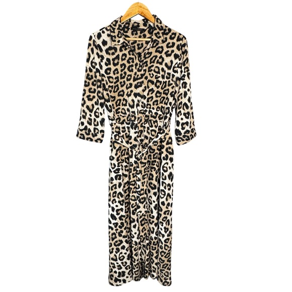 Banana Republic Dress Leopard Print Maxi Shirt Women 14 Classic Elegant Mobwife - Picture 2 of 12